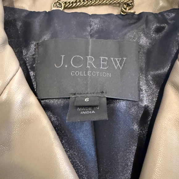 J. Crew Collection Leather Moto Jacket, Beige, Size 6 - Picture 3 of 4